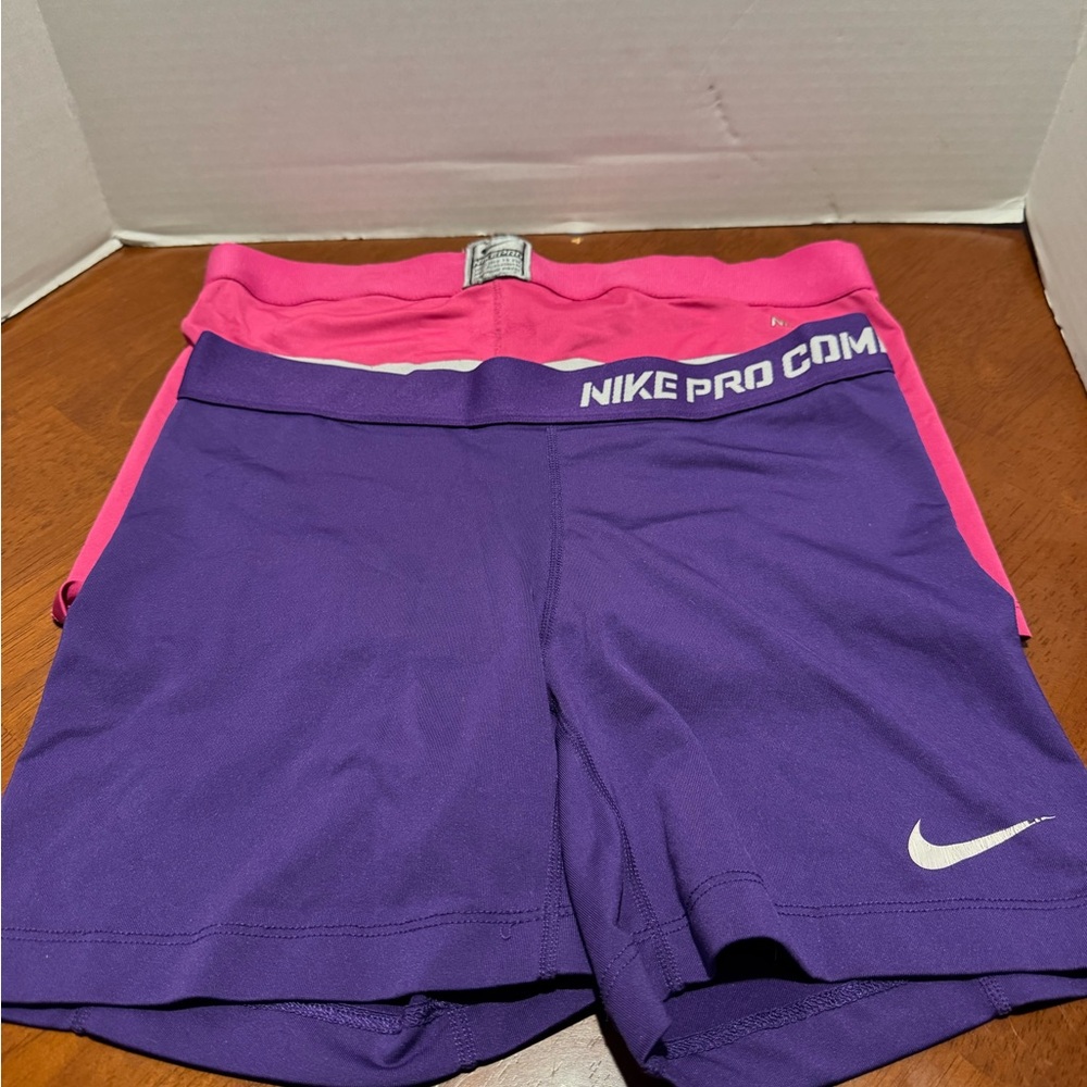 Nike Women's Pro Athletic Shorts - Purple and Pink